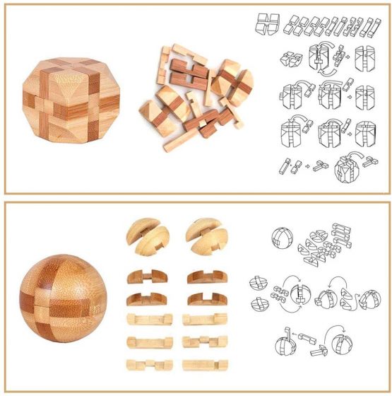 YGZN 9pcs Wooden Blocks Brain Teaser Puzzles Set 3D Interlocking Wood Jigsaw Games - IQ Challenge Toy Mind Game Gift Set for Kids and Teens (Wooden Puzzles 9Set) - Image 2