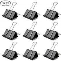 kuou 60 Pcs Bulldog Clips, 25mm Small Binder Clips, Black Foldback Clips Metal Stationary Paper Clips Clamp