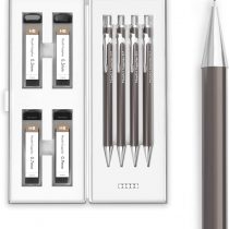 MozArt Mechanical Pencil Set with Case - 4 Sizes: 0.3, 0.5, 0.7 & 0.9 mm, 30 HB Lead refills each & 4 Eraser Refills - Drafting, Sketching, Illustrations, Architecture, Writing