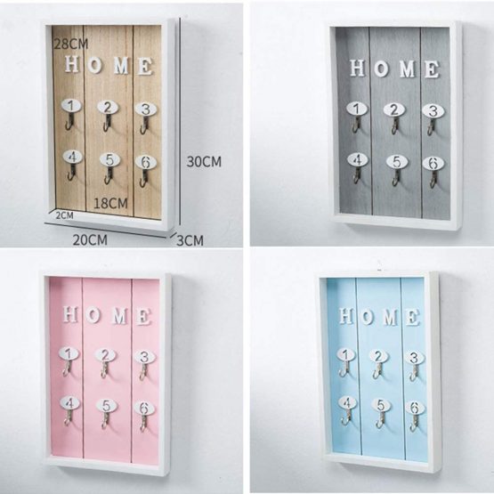 LIOOBO Wall Mounted Key Holder Wood Decorative Home Sign Key Hooks for Living Area Kitchen Keyring Rack Home Holder (Grey) - Image 4