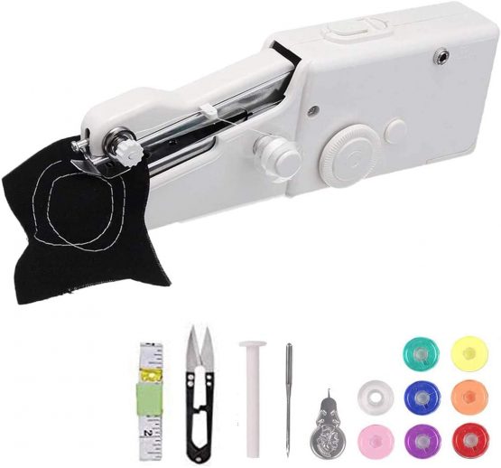 Mini Portable Sewing Machine with 8 Pcs Bobbins,MSDADA Handheld Sewing Machine Electric Stitch Household Tool for Kids Clothing,Fabric, Home Travel Use, Gift for Kids&Adult