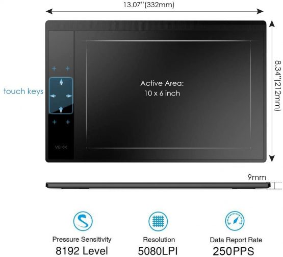 Digital Graphics Drawing Tablet VEIKK A30, 4 Touch Keys 1 Touch Panel, Linux Support, Drawing Pad with Battery-free Pen 8192 Levels Electronic Writing Tablet for Laptop PC for Android Mac OS Windows - Image 3