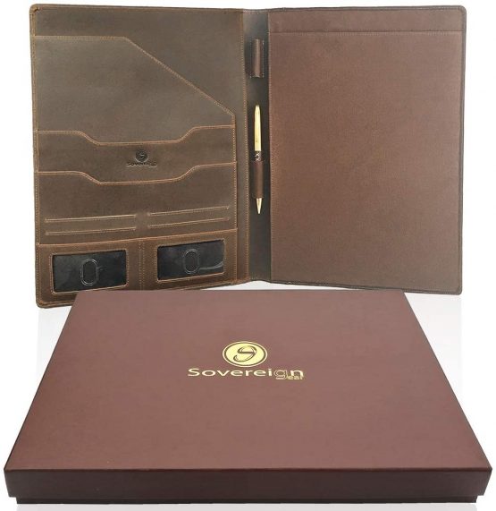 Leather Portfolio A4 Conference Folder Padfolio - Business Portfolio Notepad Holder for Interview/Presentation Executive Document Organizer & Business Card Holder - Versatile Multi Storage + 1 Pen