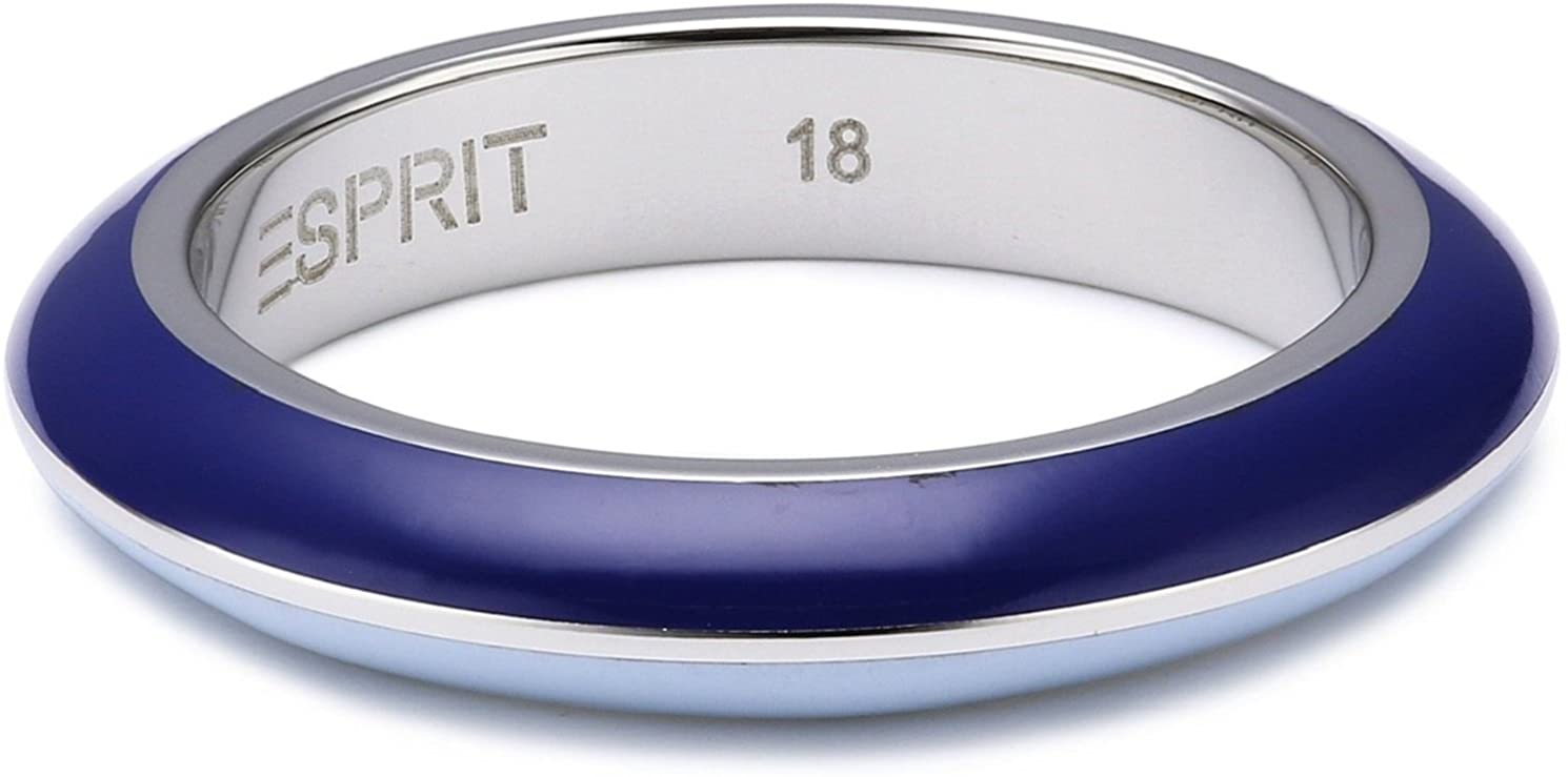 ESPRIT Women's Ring Stainless Steel Rhodium Plated Resin Marin 68 Mix, J-K, Resin, None, blue