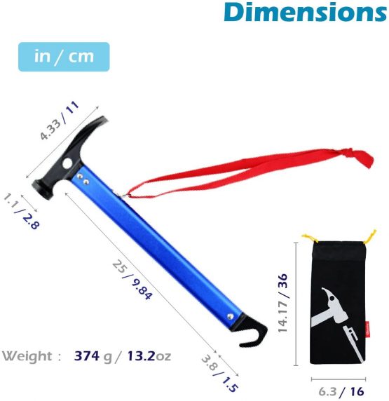 TRIWONDER Camping Mallet Tent Peg Puller Multi-Function Hammer Aluminum High Steel Carbon Hammer with Tent Peg Remover for Outdoor Camping Picnic - Image 2