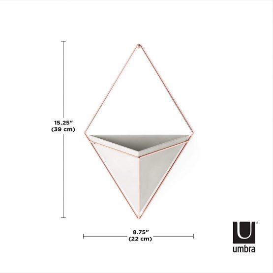 Umbra Trigg Hanging Planter Vase & Geometric Wall Decor Ceramic Container - Great For Succulent Plants, Air Plant, Mini Cactus, Faux Plants and More, Large, Concrete/Copper - Image 3