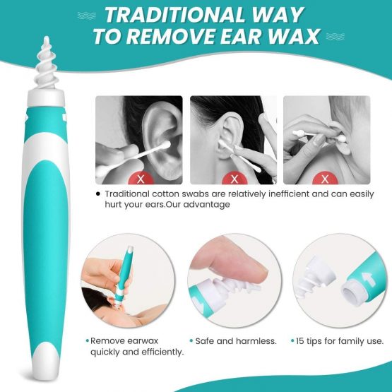 Ear Wax Removal Tool with 16 Replacement Soft Silicone Spiral Tips ...