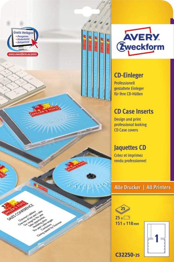 Avery Zweckform C32250-25 CD Inserts 151 x 118 mm Special Coating Micro-Perforated for Inkjet Laser Photocopier 185 g 25 Sheets - Image 2