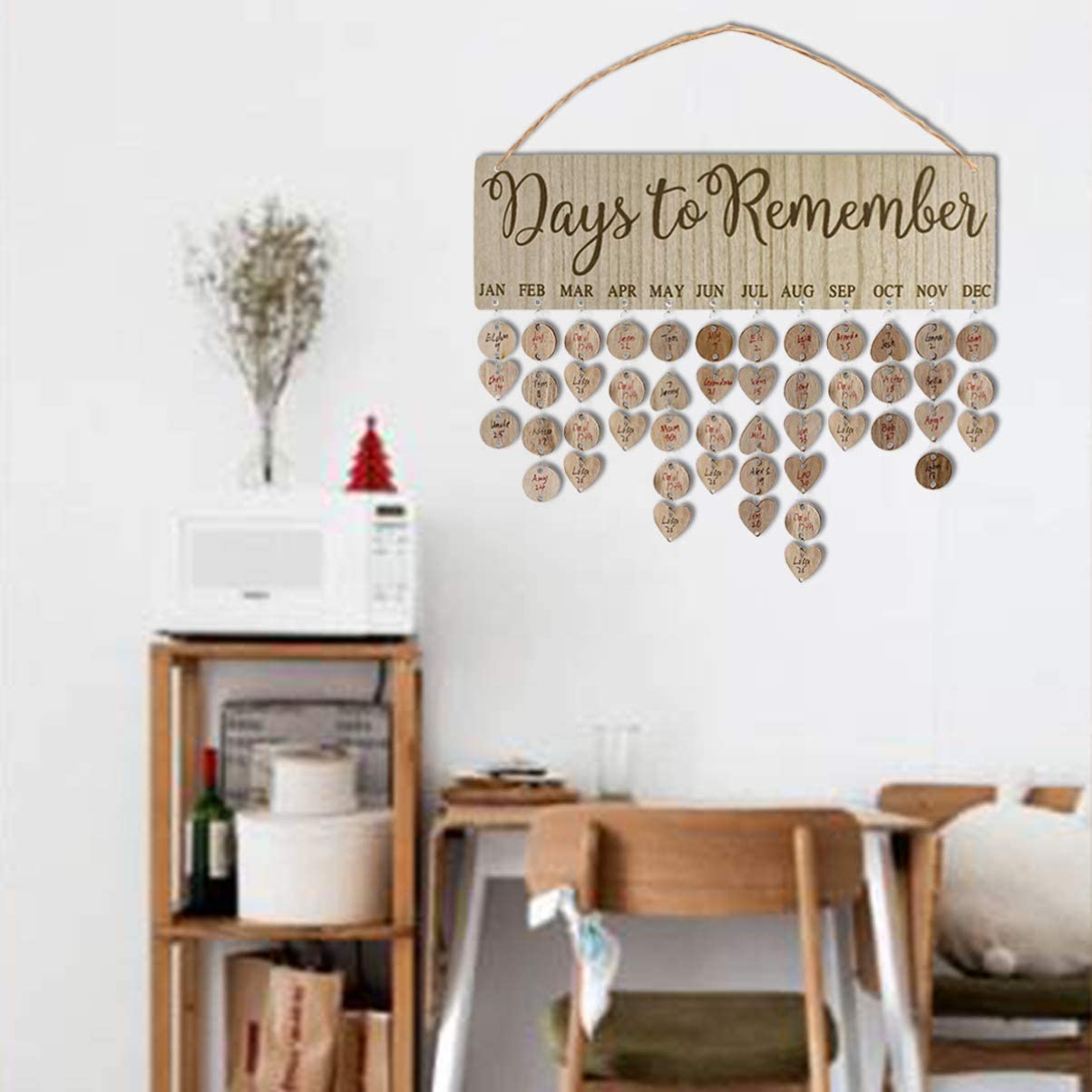 Garneck Wooden Birthday Reminder Calendar Board Wood Cutouts Craft Day To Remember Tracker Plaque Wall Hanging Sign For Family Mom Dad Friends - Image 3