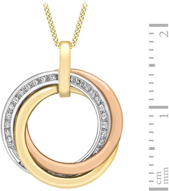 Carissima Gold Women's 9 ct Three Colour Gold Cubic Zirconia Triple Rings Pendant on Curb Chain of Length 46 cm/18 inch - Image 4