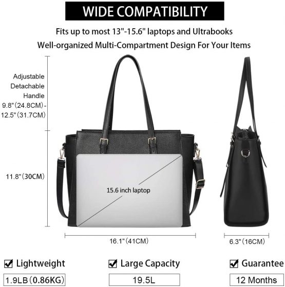 NEWHEY Laptop Bags for Women Large Leather Handbags Ladies Laptop Tote Bag Business Work Shoulder Bag Lightweight 15.6 Inch Black - Image 2