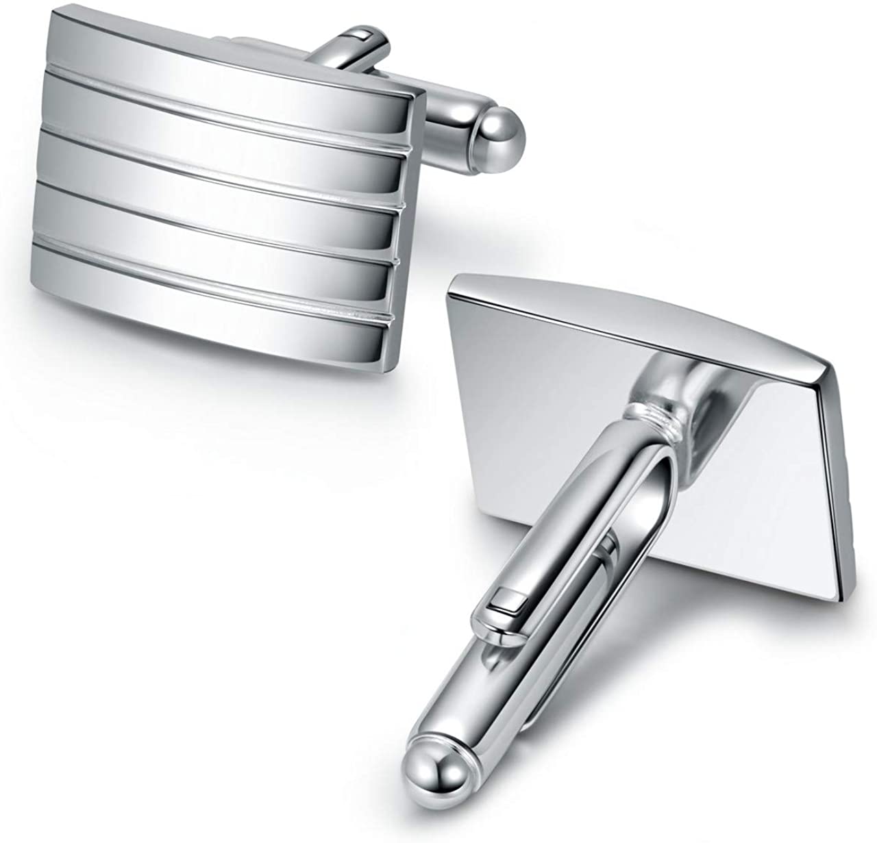 PiercingJ 2PCS Cufflinks for Men Silver Stainless Steel Classic Men’s