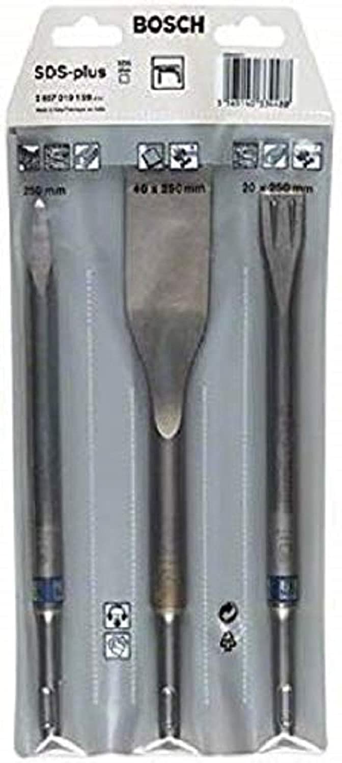 Bosch 3 pcs. Mixed SDS Plus Chisel Set (for Concrete Brick, 0/20/40mm, Flat + Tile + Pointed Chisel