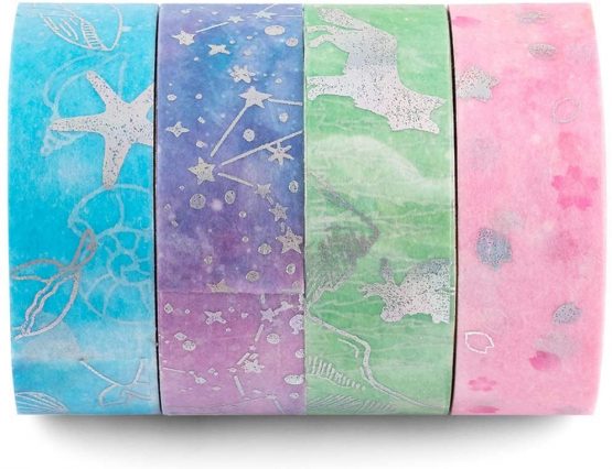 Yubbaex Washi Tape Set Scrapbook Tape Craft Supplies for DIY, Decorative, Gift Wrapping, Scrapbooking 4 Rolls x 15mm Wide (Silver) - Image 3