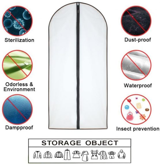 HomeClean Moth Proof Garment Bags 60 x 100cm(24'' x 40'') Black Side Breathable Clear Full Zipper Bags for Clothes Storage(Pack of 6) - Image 4