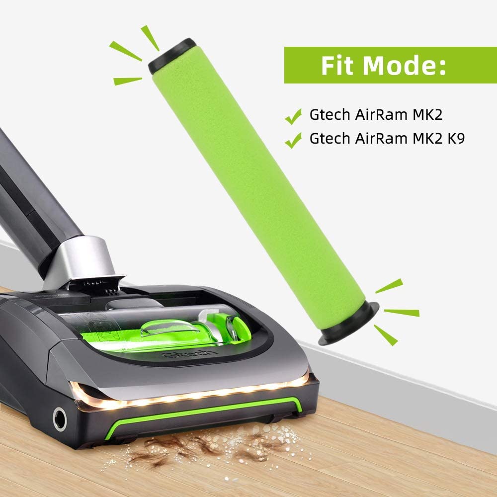 EMore 2 Pack Washable Dirt Bin Stick Filter for Gtech AirRam MK2 & Air