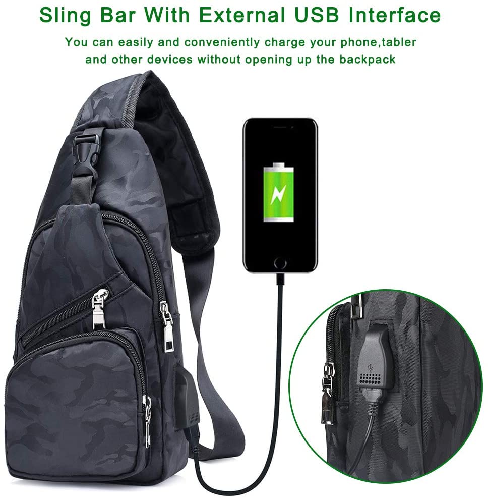 flintronic Sling Bag, Chest Bag with USB Charging Port, Men Women Lightweight Crossbody For Hiking,Cycling - Image 4