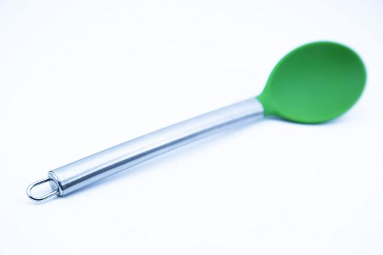 BEST Large Silicone Kitchen Mixing Serving Spoon by Chef Frog - For Home or Professional Use - Features our "Stay-Cool" Stainless Steel Handle