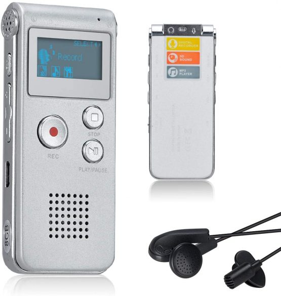 Lychee 8GB Voice Recorder USB Rechargeable Dictaphone LCD Recorder with Multifunctional Digital Audio and MP3 Player (Black)