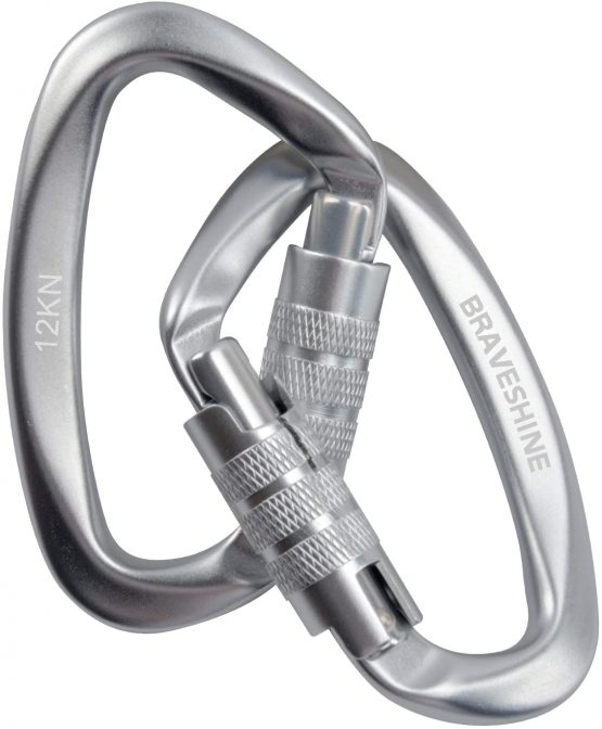BRAVESHINE 2 Pack Twist Locking Carabiner Clips Heavy Duty, 12KN Auto Locking Aluminum Carabiner, Super Durable D Lock Carabiner Hook for Camping, Hammocks, Dog Leash, Rappelling, Swing