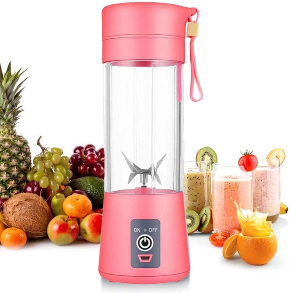Portable Blender Mini Blenders Smoothies Shakes Juicer Cup USB Rechargeable Six Blades in 3D for Superb Mixing 380mL Pink