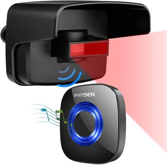 PHYSEN Driveway Sensor Alarm, Driveway, Garden and Shed Sensor, Wireless Alarm Chime Kit with Loud Audio(0-110db), 3 Levels Adjustable Sensitivity to Avoid False Alarm, 58 Chimes, LED Flash