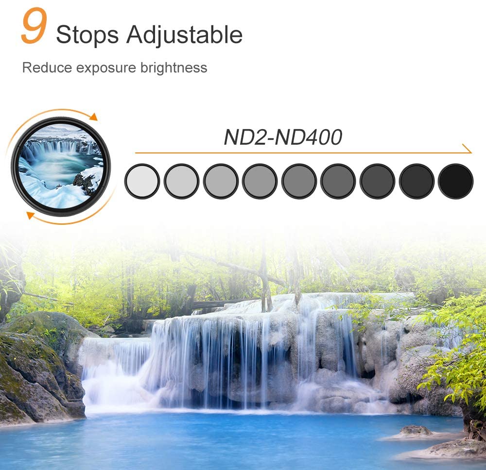 K&F CONCEPT 67mm ND2-400 Slim Variable ND Neutral Density Filter Adjustable Fader ND2 ND4 ND8 ND16 to ND400 Lens Filter + Microfiber Cleaning Cloth for DSLR Cameras (Nano-B Series) - Image 3