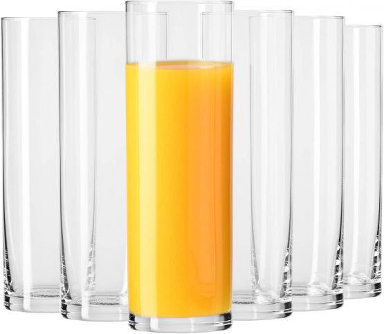 Krosno Tall Water Juice Beverage Drinking Highball Glasses | Set of 6 pieces | 200 ml | Pure Collection | Ideal for Home, Restaurant, Events & Parties | Dishwasher and Microwave Safe