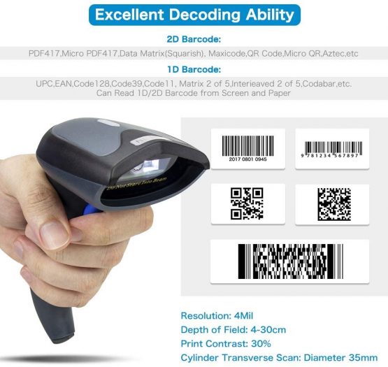 NETUM Wired 2D QR Barcode Scanner - Handheld Automatic Omnidirectional Bar Code Reader/Imager (QR, PDF417, GS1 Data Matrix) with USB Cable - Image 2