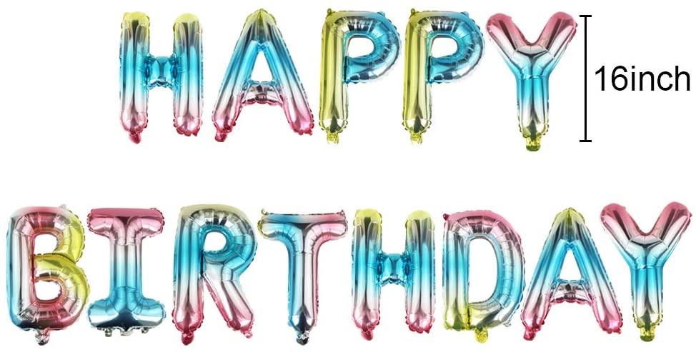 KUNGYO Rainbow Happy Birthday Balloons Banner - 16 Inch Inflatable Aluminum Foil Letter Gradient Color Birthday Party Decorations Supplies - Image 4