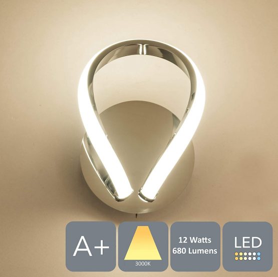 HARPER LIVING Halo 1 LED Wall Light and Sconce with Toggle Switch, Polished Chrome Finish, 12W 680LM, Warm White (3000K), Ideal for Bedroom, Living Room, Hallway, Hotel, B&B