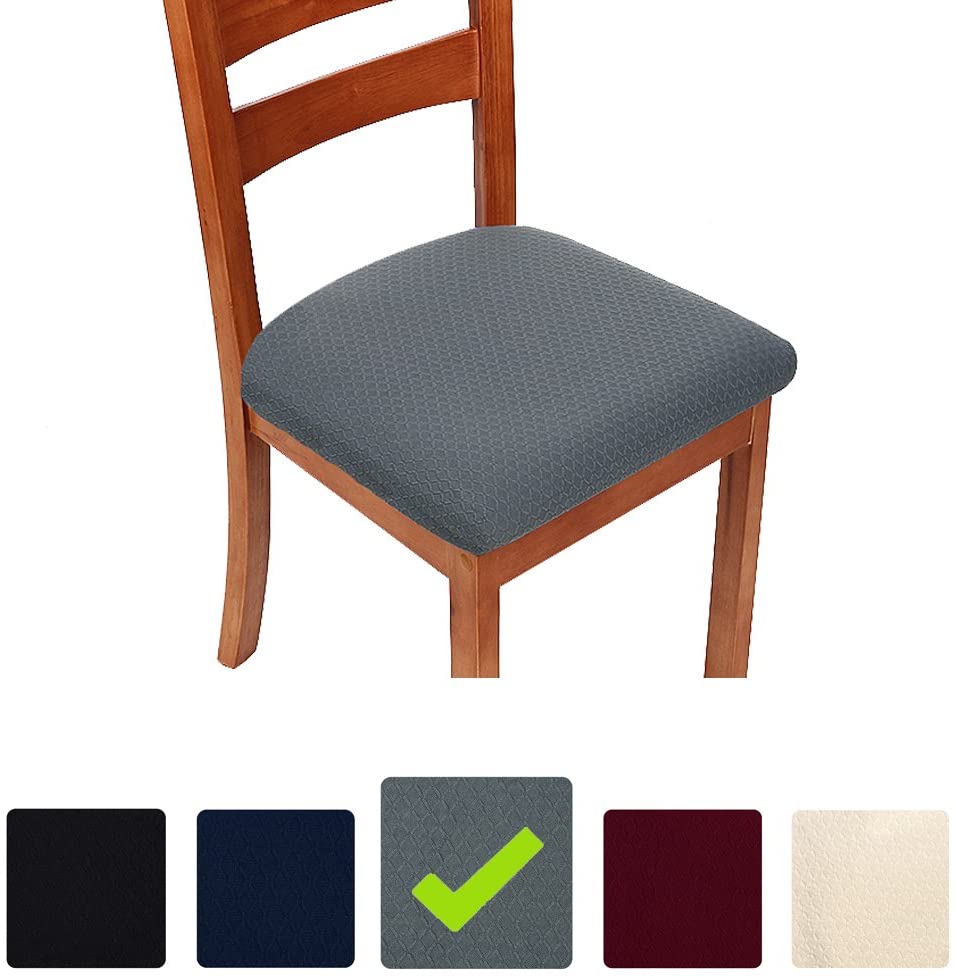 smiry Stretch Chair Seat Covers for Dining Room Grey Set of 4 Jacquard Dining Chair Seat Protectors Chair Slipcovers