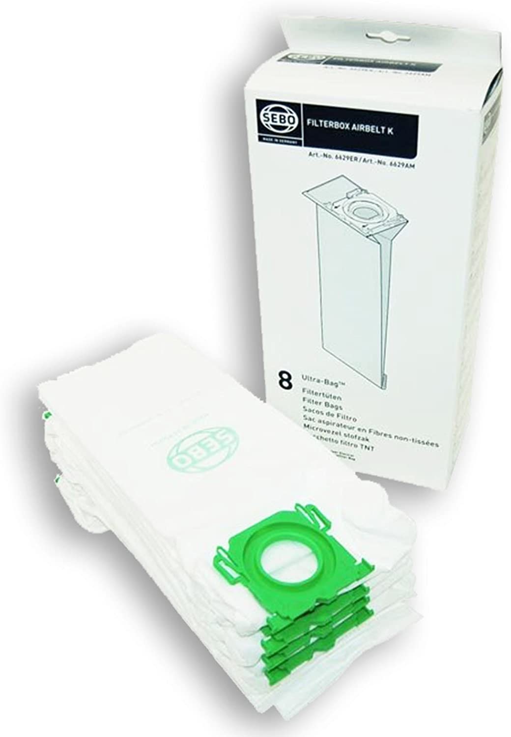 Sebo K Series cylinder vacuum cleaner Bags:Pack of 8 K1 air belt, K1 Komfort, K1 Pet, K3 Vulcano, K3 Premium