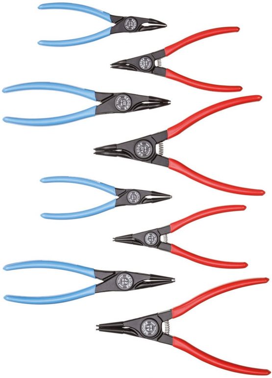 GEDORE Circlip pliers set, 8-pc., Tool set for inner and outer circlips, Straight and 45° angled, 1101-004