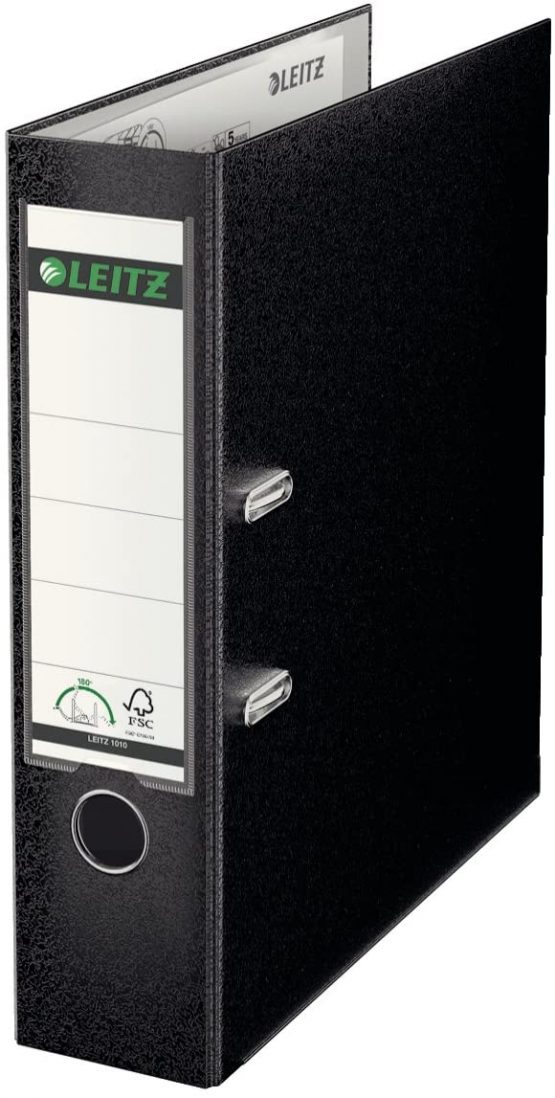 Leitz Lever Arch File, Black, Plastic, A4, 8 cm spine, 10100095