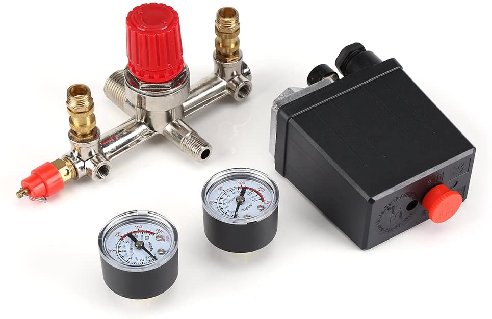 Fdit Air Compressor Pressure Switch Gauge Double Safety Valve Pressure Control with 120 Psi Pressure Regulator 230 V - Image 4