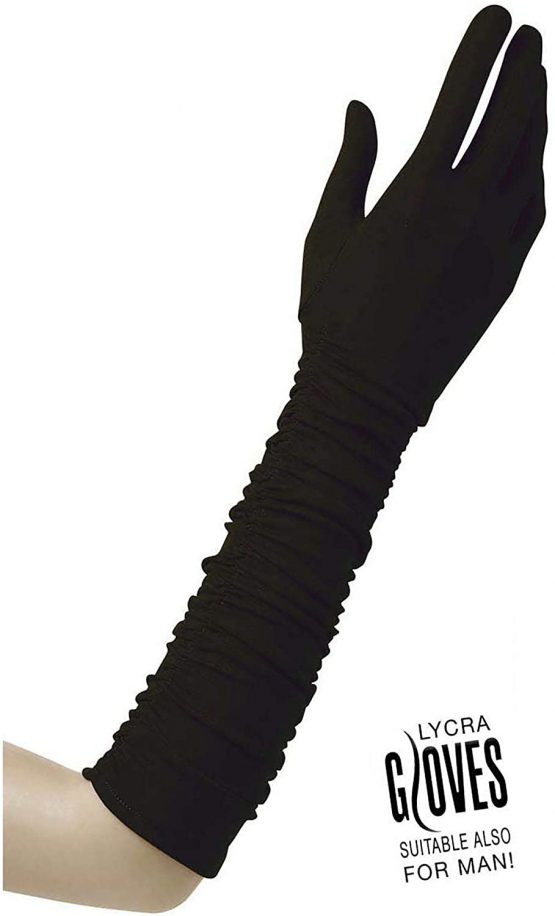 Plisse Lycra - Black Lycra Satin & Sequin Gloves for Fancy Dress Costumes Accessory