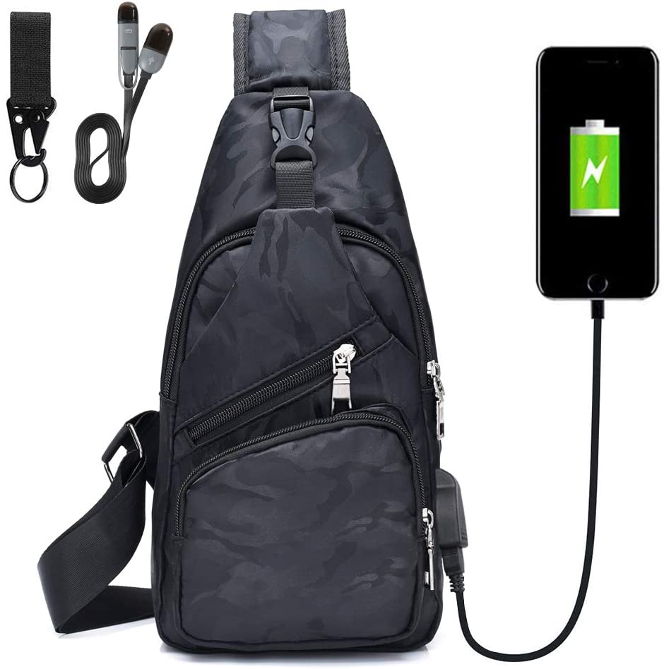 flintronic Sling Bag, Chest Bag with USB Charging Port, Men Women Lightweight Crossbody For Hiking,Cycling - Image 2