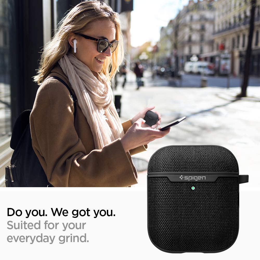 Spigen Urban Fit Designed for Airpods 1 & 2 Case with Keychain, Fabric Airpods Case - Black, 0 - Image 2