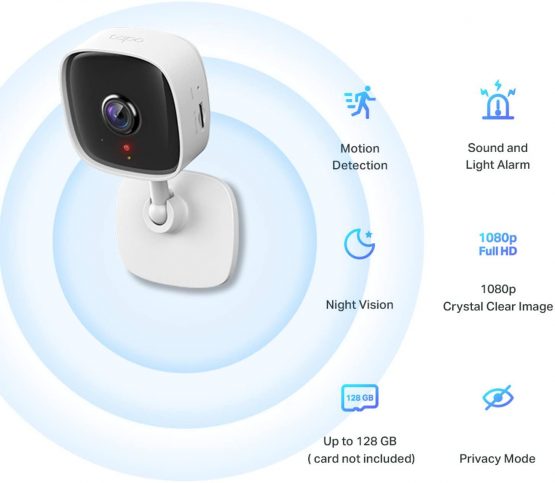 TP-Link Tapo Mini Smart Security Camera, Indoor CCTV, Works with Alexa & Google Home, No Hub Required, 1080p, 2-Way Audio, Night Vision, SD Storage, Device Sharing (Tapo C100) - Image 2
