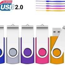 2GB Memory Stick 5 Pack,SRVR Flash Drive USB 2.0 Swivel Thumb Drives Data Storage Jump Drive Zip Drive Memory Sticks External Devices with Led Indicator(Mixed Color With Lanyard)