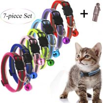 Andiker Cat Collars Quick Release 7 Pack with Cute Bells, ID Tag and Reflective Strip,Adjustable Pet Collar for Cat,Safety Buckle Nylon Collar Multicolor