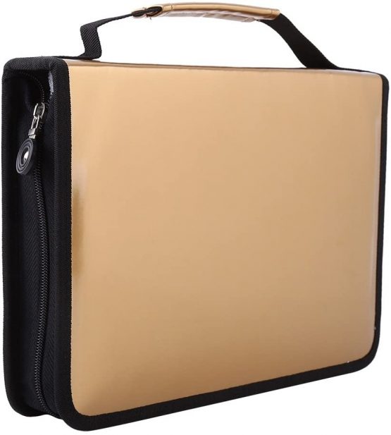150 Slots PU Leather Fabric Pencil Case Large Capacity Zippered Pen Bag Pouch with Handle Strap Multi-Layer Art Pencils Storage Organizer Stationary Case (Color : Gold)