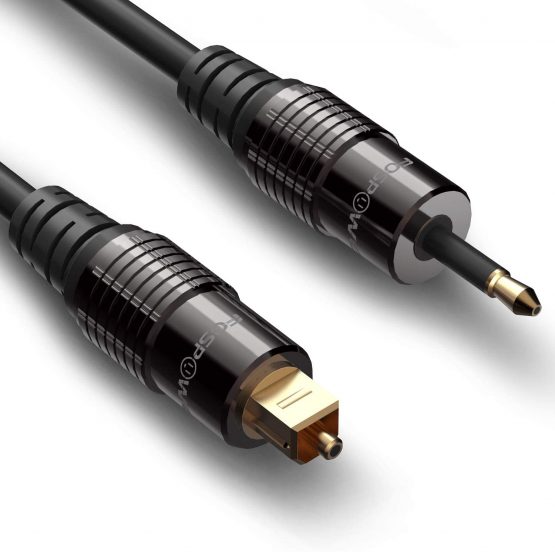 FosPower 0.9M Gold Plated Toslink to Mini Toslink Digital Optical S/PDIF Audio Cable with Metal Connectors & Strain-Relief PVC Jacket
