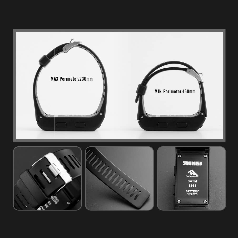 TONSHEN Unisex Outdoor Sport Digital Watch for Men and Women Multifunction Pedometer Calories LED Backlight Stopwatch Rectangular Plastic Case with Rubber Band Wrist Watches for Fitness (Black) - Image 3