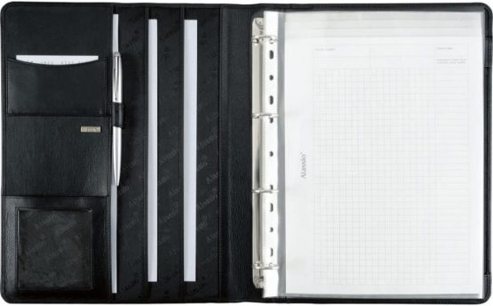Alassio Cremona II 30058 Ring Binder Folder in DIN A4 Format Nappa Leather Document Folder in Black Approx. 32 x 25 x 2 cm
