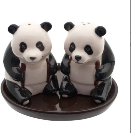 Panda Salt and Pepper Pots Set. Handpainted Ceramic Cruet Set