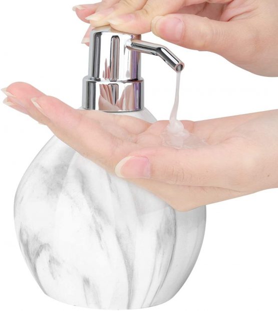 Luxspire Hand Soap Dispenser, 15.2 oz Countertop Hand Lotion Pump Bottles, Lotion Container, Refillable Liquid Hand Sanitizer Soap Jar, Resin Shower Dispensers for Bathroom, Kitchen - White Marble - Image 2