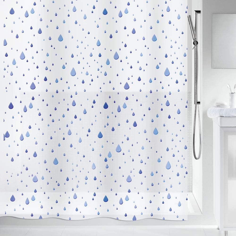 Spirella PVC Opaque Plastic Shower Curtain, 180 x 200 cm, White/Blue, Blue White, W 70.9" x L 78.7" (1 Panels)