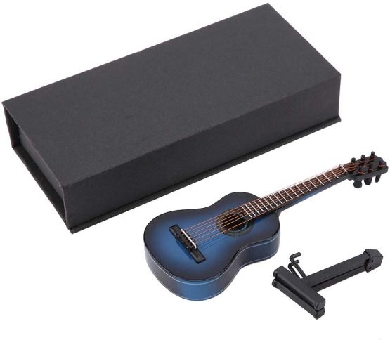 Miniature Guitar Model Wooden Musical Instrument Display with Stand Support and Case Dollhouse Accessories Small Craft Ornaments Home Decor (#02) - Image 2